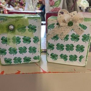 Handmade reversible wood Easter/St.paddy’s  block